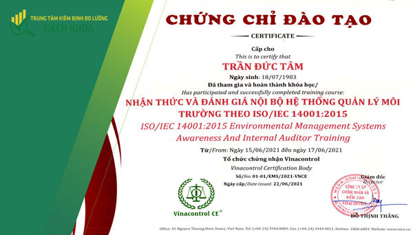 Khóa đào tạo nhận thức - thực hành 5s 7 chung chi dao tao iso 14001 vnce