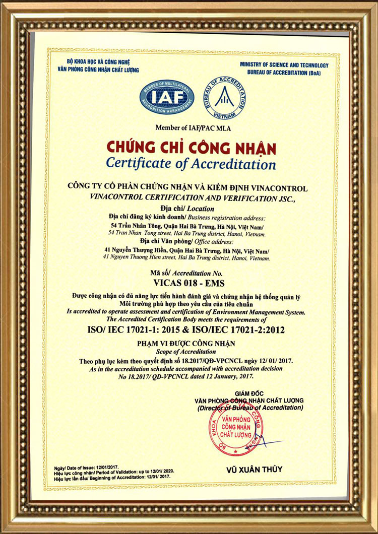 ISO 14001 - Hệ thống quản lý môi trường 11 giay cong nhan chung nhan iso vinacontrol ce